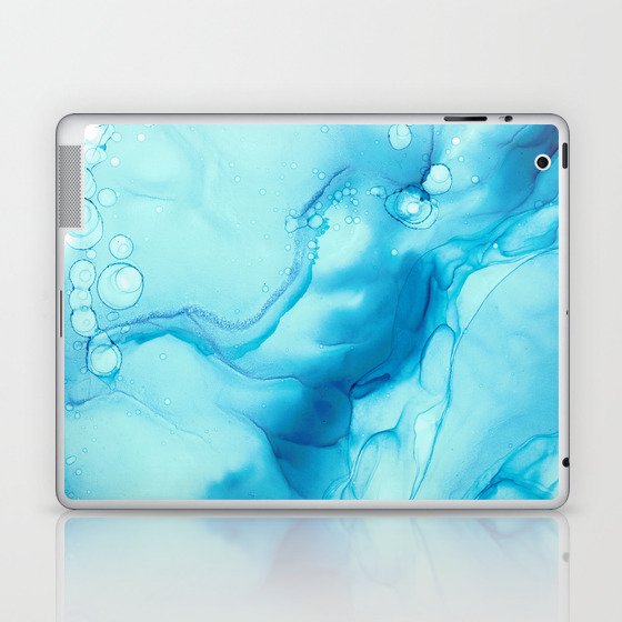 Turquoise Ocean Abstract 4322 Modern Alcohol Ink Painting by Herzart Laptop & iPad Skin