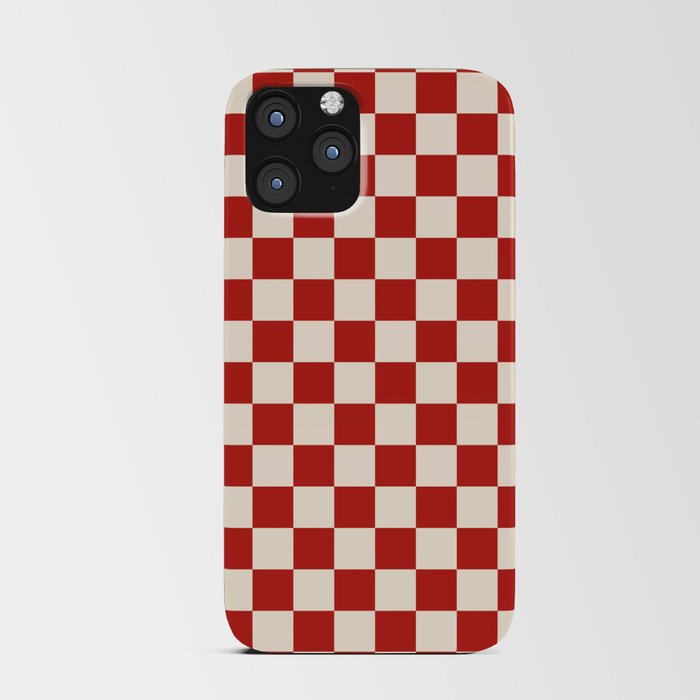 Checkerboard Mini Check Pattern in Retro Red and Cream iPhone Card Case