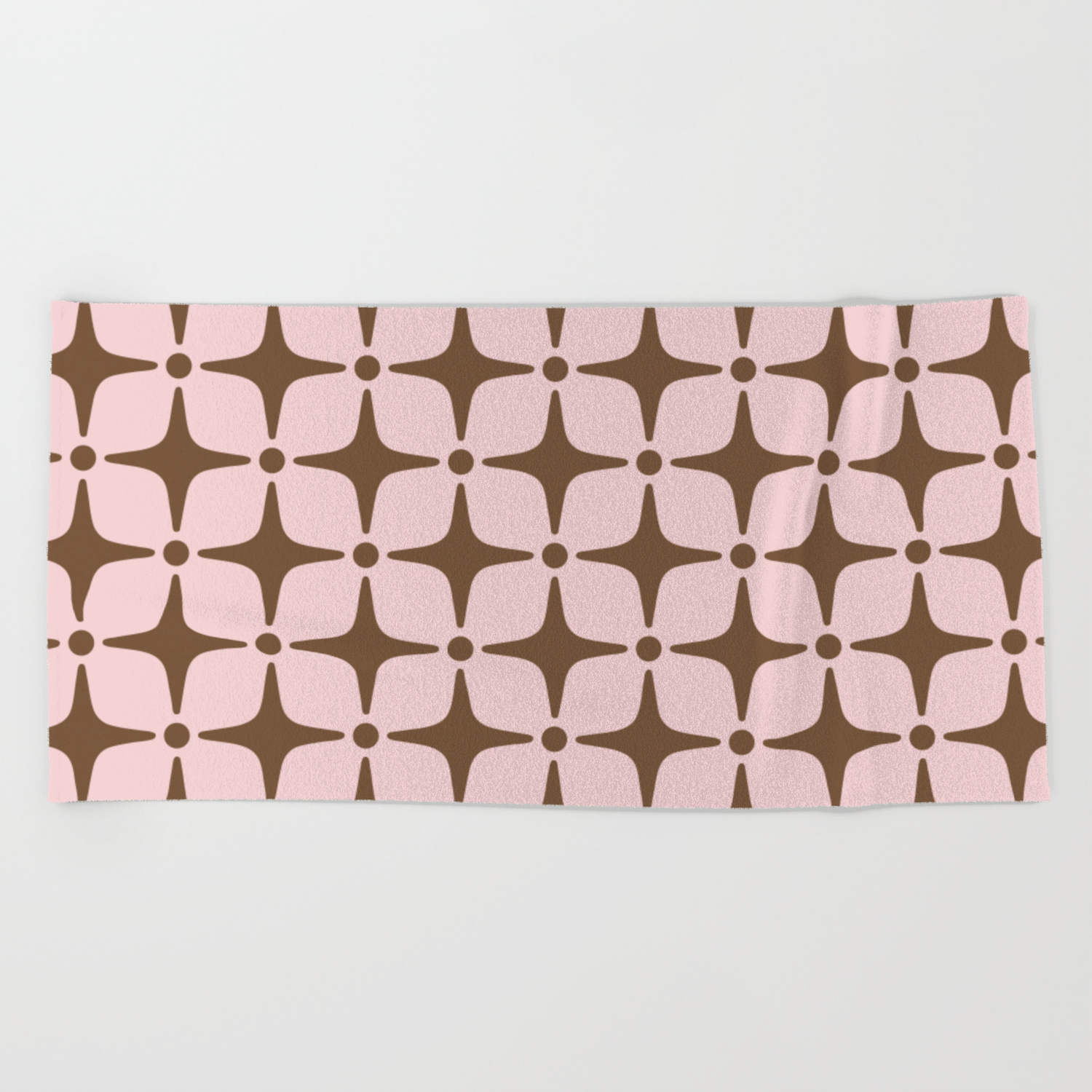 Mid Century Modern Star Pattern Pink And Brown Beach Towel By Star Pattern Pink And Brown Beach Towel