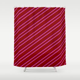[ Thumbnail: Dark Red, Purple, and Hot Pink Colored Striped/Lined Pattern Shower Curtain ]