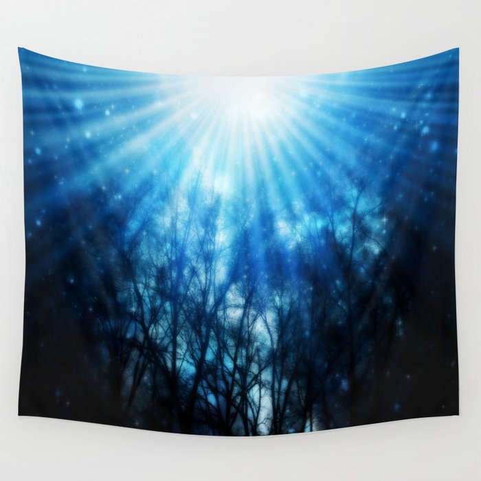 There Is Hope In the Light : Black Trees Blue Space Wall Tapestry
