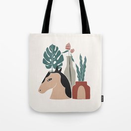 Horse Vase with Plants Tote Bag