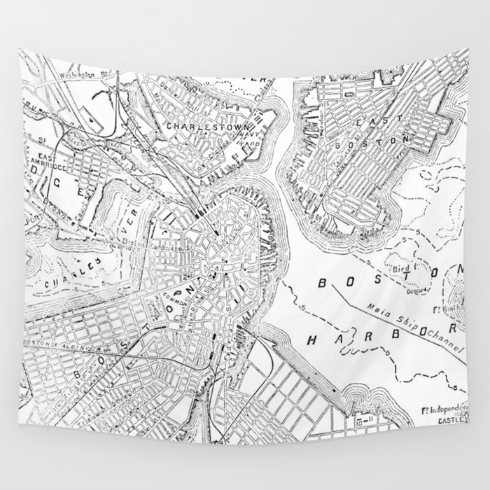 Vintage Map of Boston (1878) Wall Tapestry by BravuraMedia  Society6