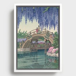 Japanese Woodblock art Kawase Hasui Girl on Bridge Framed Canvas