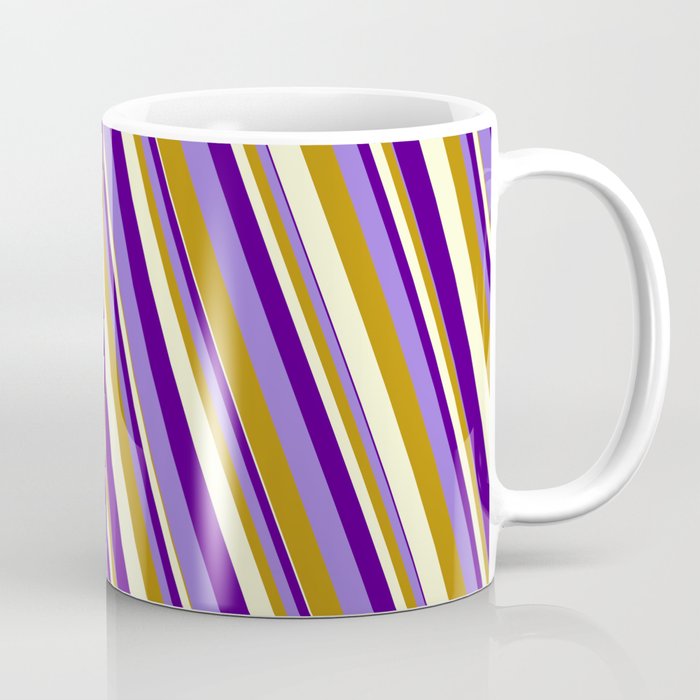 Indigo, Purple, Dark Goldenrod & Light Yellow Colored Lined Pattern Coffee Mug