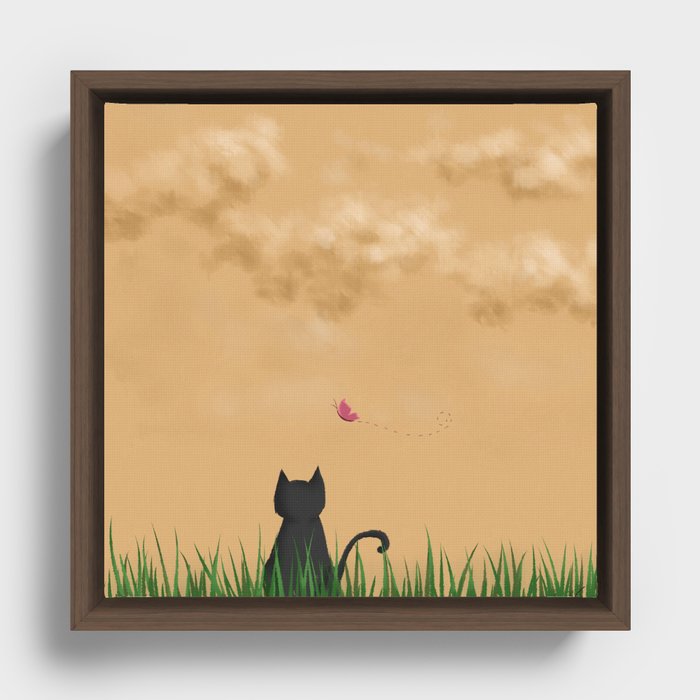 Cat and Butterfly Framed Canvas
