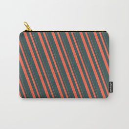 [ Thumbnail: Red & Dark Slate Gray Colored Striped Pattern Carry-All Pouch ]