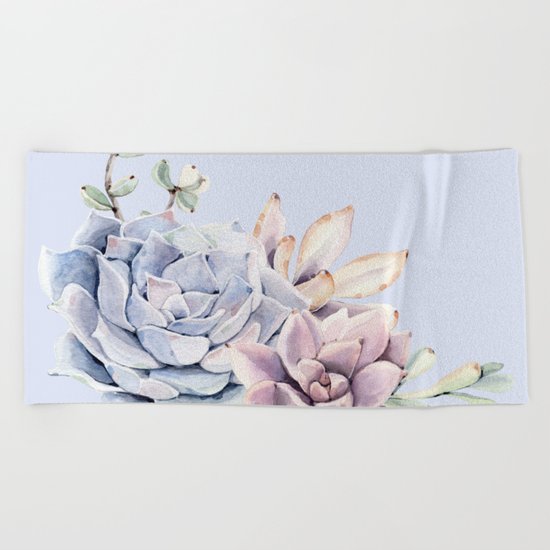 Pristine Blue Succulents Beach Towel