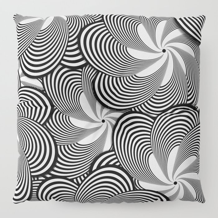 Fun Black and White Flower Pattern - Digital Illustration - Graphic Design Floor Pillow
