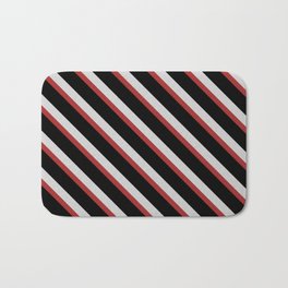 [ Thumbnail: Light Grey, Brown, and Black Colored Lined Pattern Bath Mat ]