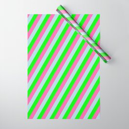 [ Thumbnail: Powder Blue, Lime & Hot Pink Colored Stripes/Lines Pattern Wrapping Paper ]