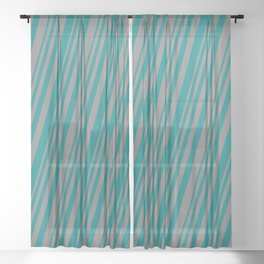 [ Thumbnail: Teal and Gray Colored Striped Pattern Sheer Curtain ]