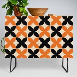 Geometric Flower Pattern 934 Orange Black and Beige Credenza