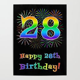 [ Thumbnail: 28th Birthday - Fun Rainbow Spectrum Gradient Pattern Text, Bursting Fireworks Inspired Background Poster ]