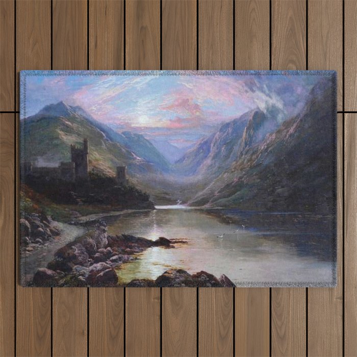 Irish Landscape of Donegal Sunset Mountains and Loch landscape by Lough Beagh  Outdoor Rug