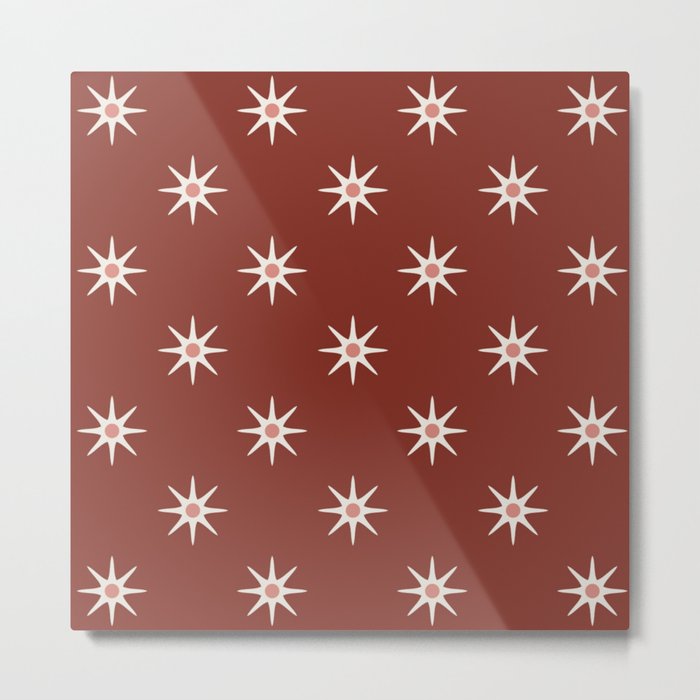 Atomic mid century retro star flower pattern in red background Metal Print