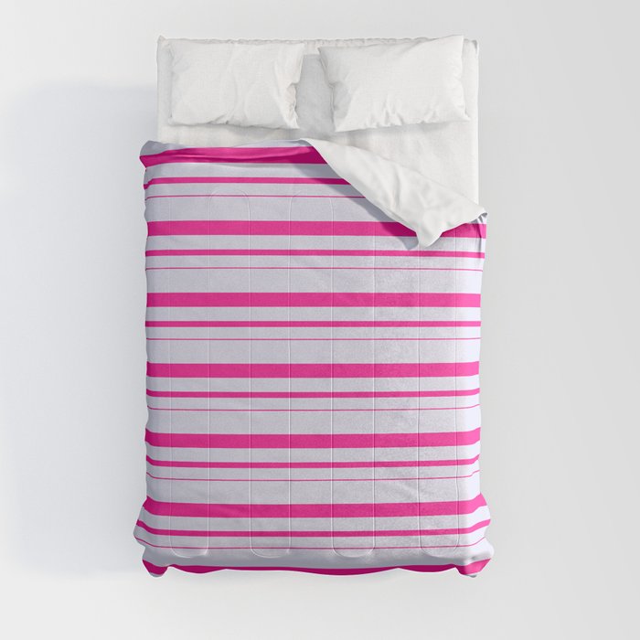 Lavender and Deep Pink Colored Lined Pattern Comforter