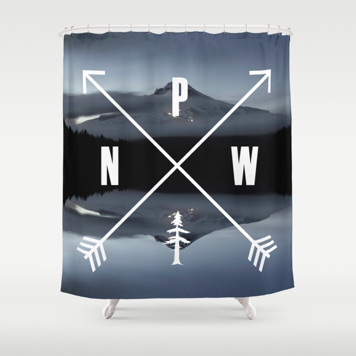 PNW Pacific Northwest Compass - Mt Hood Adventure Shower Curtain