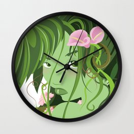 Elemental Women Vector Vintage Art: Beautiful Green Earth Girl Wall Clock