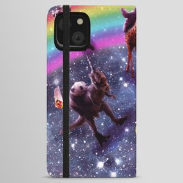 Space Rainbow Pug Sloth Panda Cat On Giraffe Dinosaur iPhone Wallet Case