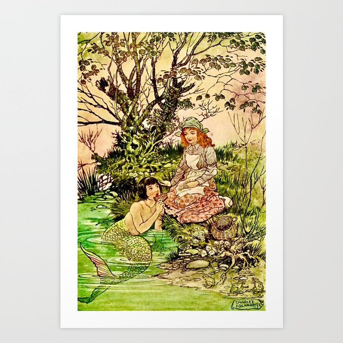 “The Maiden and the Merboy” by Charles Folkard (1924) Art Print