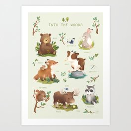 Woodland Forest Animals Nursery Illustration Art Print