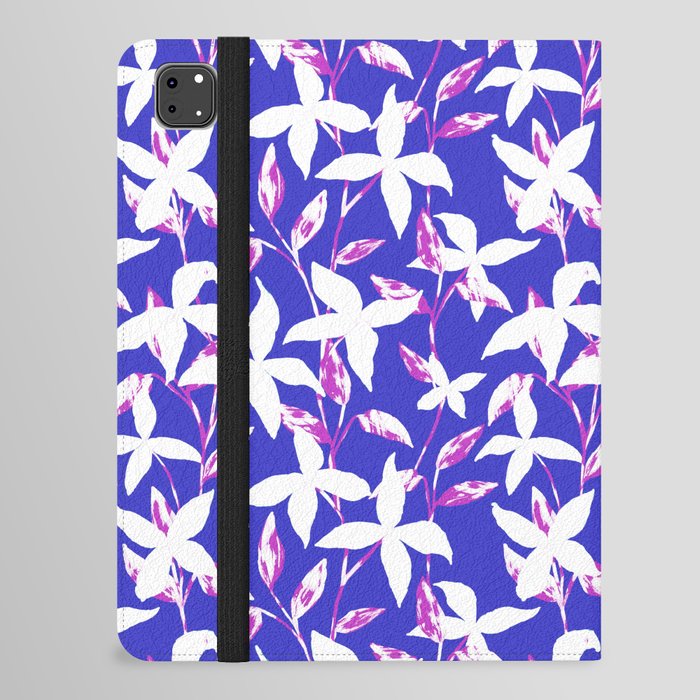 White Flowers on Blue Pattern iPad Folio Case