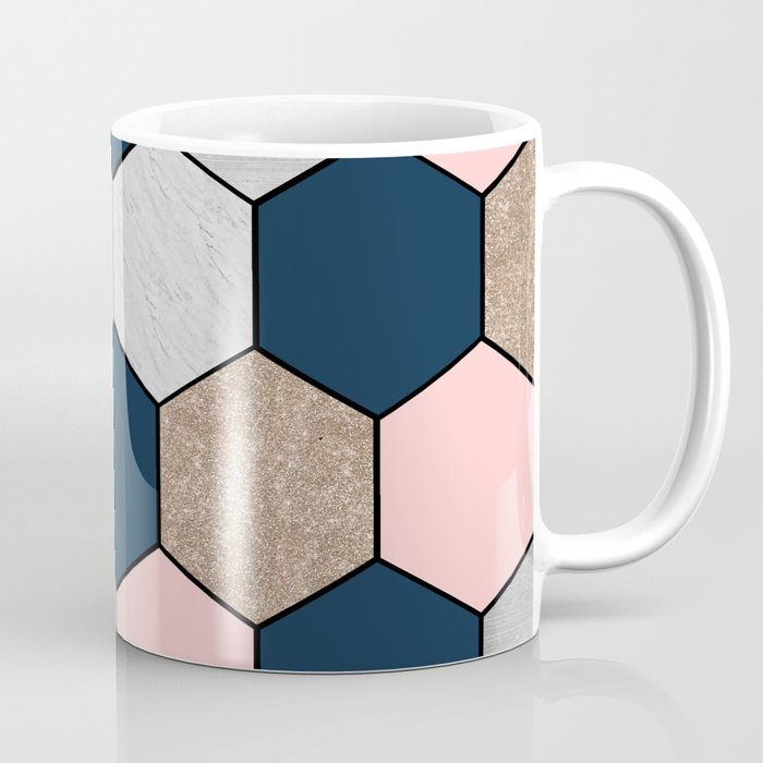 Navy and peach marble and foil hexagons Coffee Mug