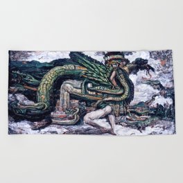 Quetzalcoatl, The Serpent God Beach Towel