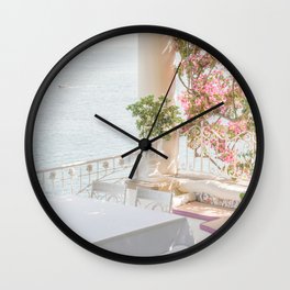 Sorrento Vibes | Balcony In Italy With Pink Flowers Photo Print | Summer Travel Photography Wall Clock