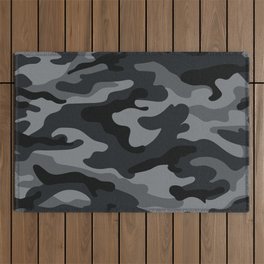 Camouflage Black And Grey Outdoor Rug