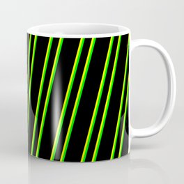 [ Thumbnail: Black, Yellow, and Lime Colored Pattern of Stripes Coffee Mug ]
