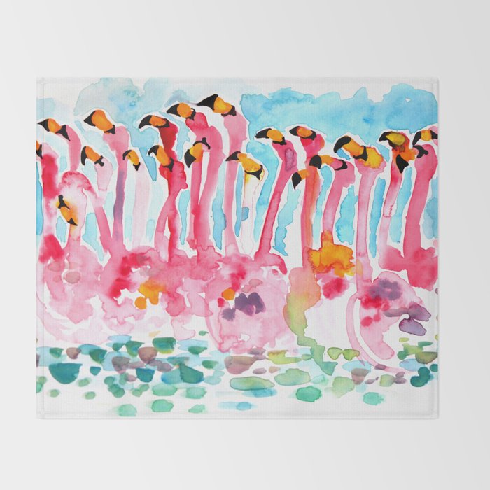 Welcome To Miami Flamingos Illustration Throw Blanket By