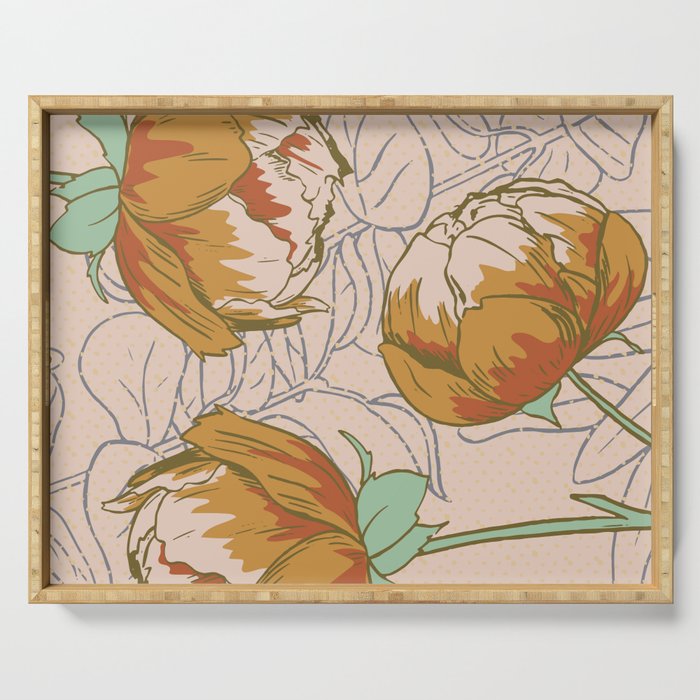 Spring Peonies on Peach Serving Tray