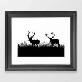Black And White Deer Silhouette Framed Art Print