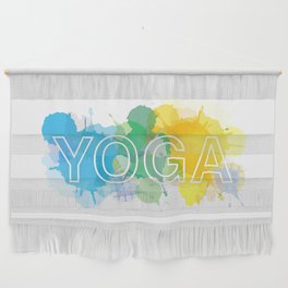 YOGA typography short quote in colorful watercolor paint splatter cool scheme	 Wall Hanging
