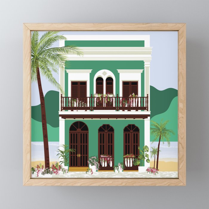Green Puerto Rico House on the Beach Framed Mini Art Print