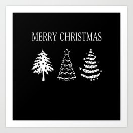 Merry Christmas Trees - black and white Design Art Print