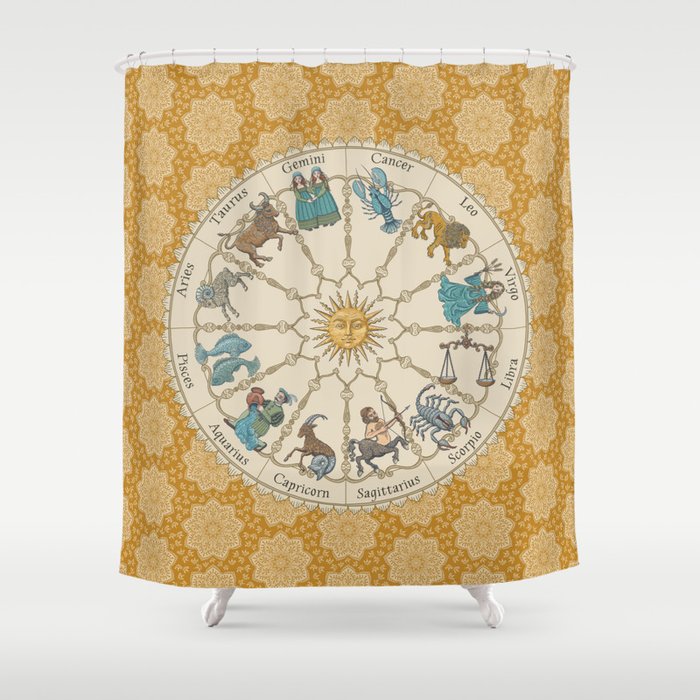 Vintage Astrology Zodiac Wheel Honey Shower Curtain