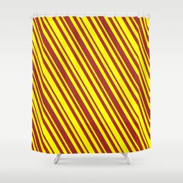 [ Thumbnail: Yellow & Brown Colored Lined Pattern Shower Curtain ]