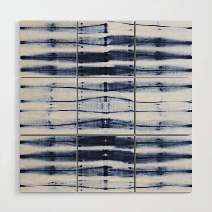 horizontal stripes shibori blue indigo Wood Wall Art