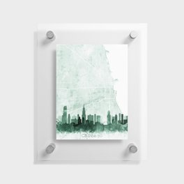 Chicago Skyline & Map Watercolor Sage Green, Print by Zouzounio Art Floating Acrylic Print
