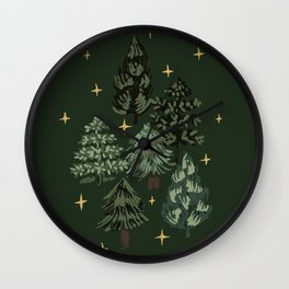 Starry night pine trees christmas pattern Wall Clock