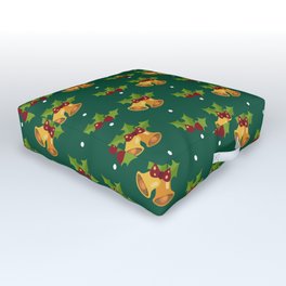 Christmas Pattern Yellow Bell Mistletoe Outdoor Floor Cushion