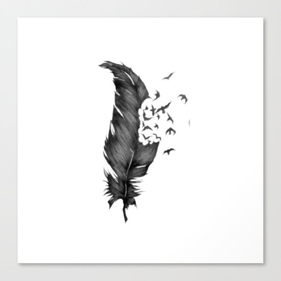 Black Feather into Birds Canvas Print