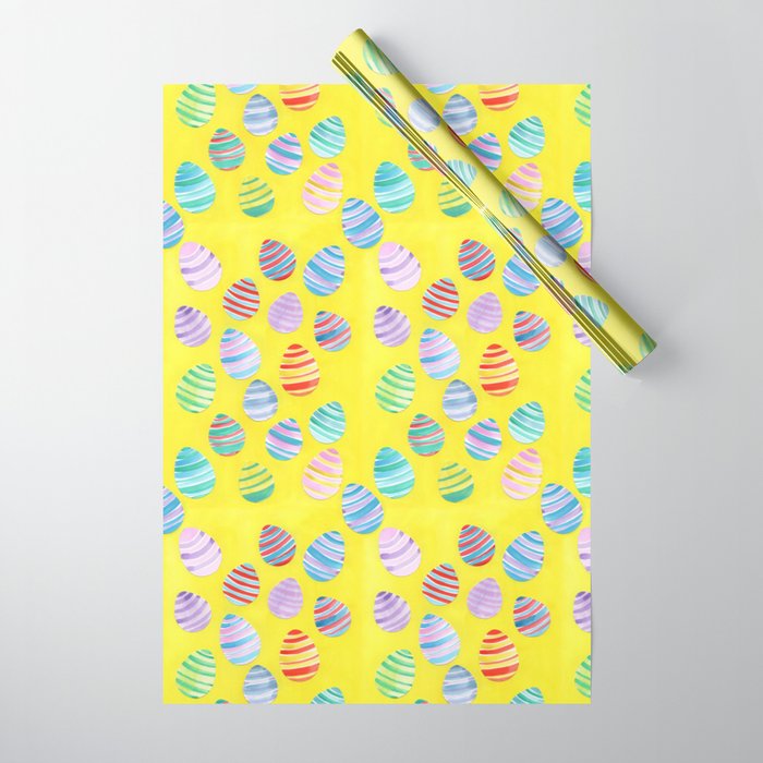 Easter Egg Watercolor Pattern - Yellow Wrapping Paper by IlyLilyArt