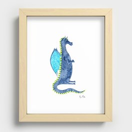 Navy Watercolor Dragon Recessed Framed Print