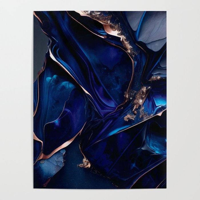 Navy Blue & Gray Wall Art: Abstract Marble Canvas for Modern Spaces Poster