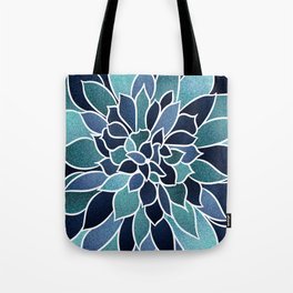 Festive, Flower Bloom, Navy Blue and Teal Tote Bag