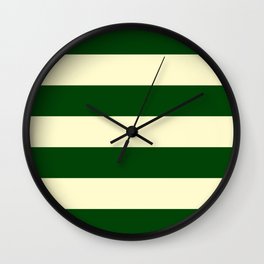 Dark Emerald Green and Cream Large Stripes Wall Clock